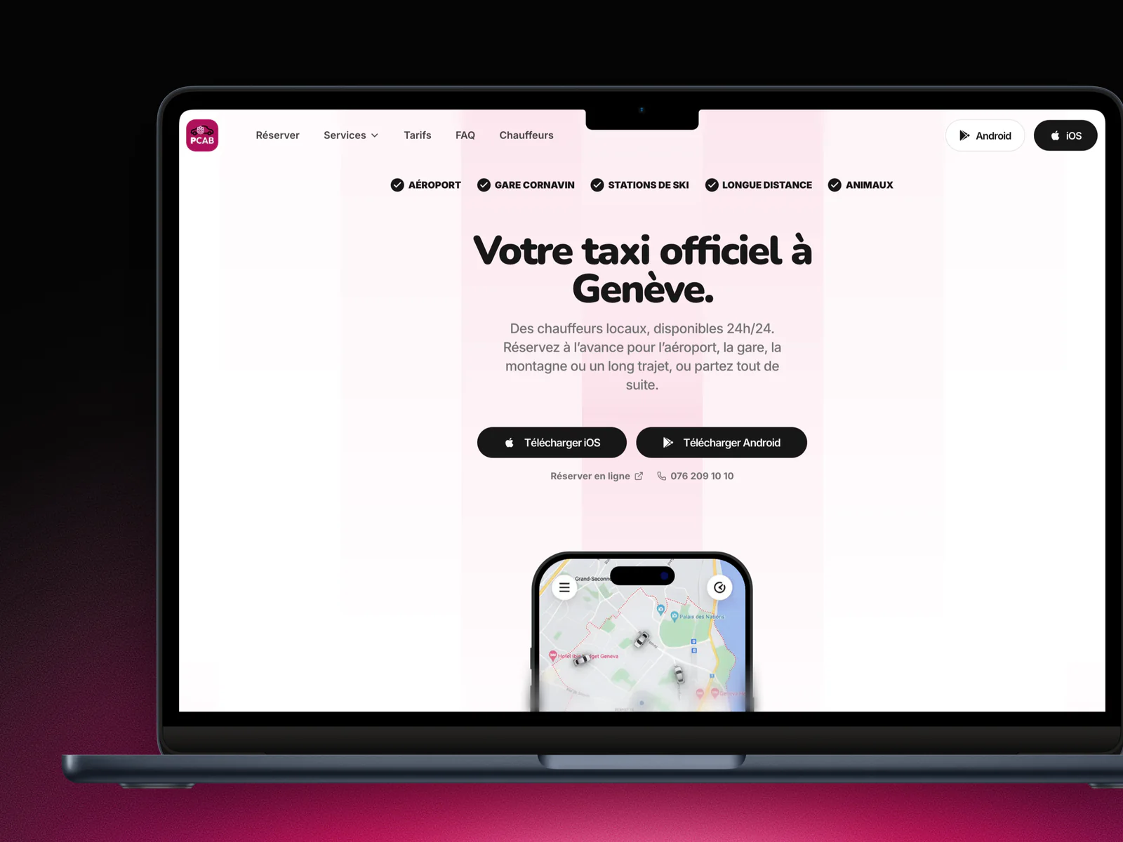 Aperçu du site web réalisé pour PCAB Taxi Genève