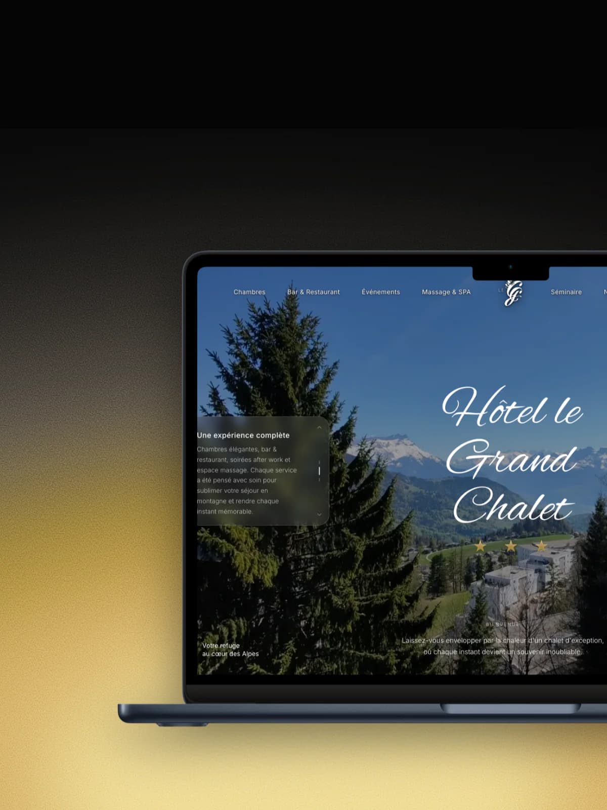 Site de Le Grand Chalet (hôtellerie et restauration) affiché sur un MacBook