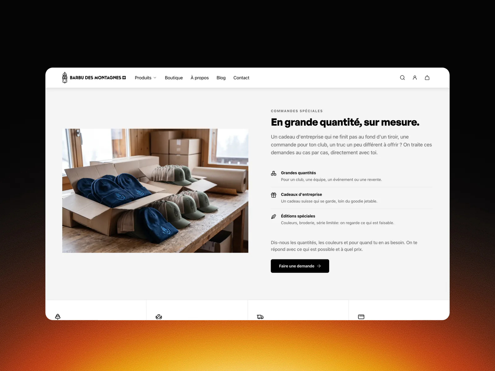 Section en grande quantité, sur mesure : grandes quantités, cadeaux d'entreprise et éditions spéciales